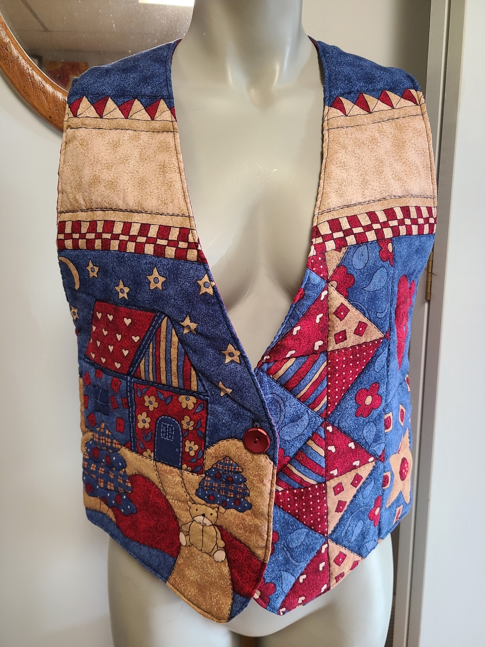 Quilted Patchwork Bear, Moon, Stars And Cottage Vest